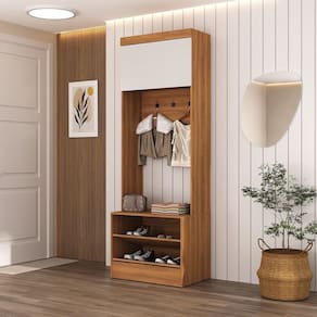 Sapateira Viena 1 Porta 2 Prateleiras com Cabideiro Espresso Móveis Nogal/Branco
