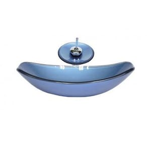 Cuba de Vidro Oval Chanfrada 51cm com Válvula Clicke Torneira Metal Azul