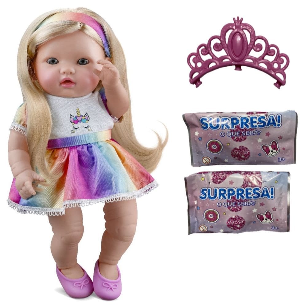 Bebê Reborn Boneca Princesa Menina Unicórnio Com 2 Surpresas
