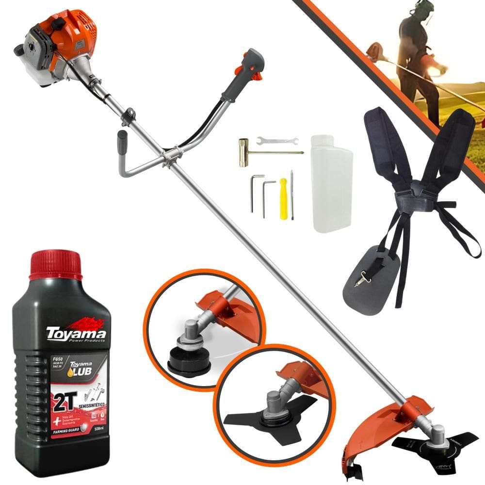 Roçadeira Robusta Á Gasolina Tekna RL430ACN-TK 2T 43cc 1,7HP Modelo Completo Com Lâmina de Corte 3 Pontas e Cabeçote Nylon + ÓLEO TOYAMA 2T