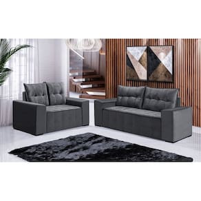 Conjunto Sofá de Veludo 3 e 2 lugares ESTILO ESTOFADOS Las Vegas 2,00x1,50m "Cinza"
