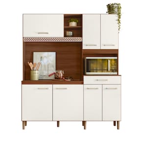Armário de Cozinha Completa Yara 160 cm Avelã e Off White - Montanaris Decor