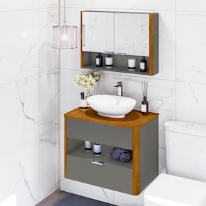 Gabinete Banheiro Com Cuba E Espelheira 70 cm Titanium Naturalle Santorini Bechara