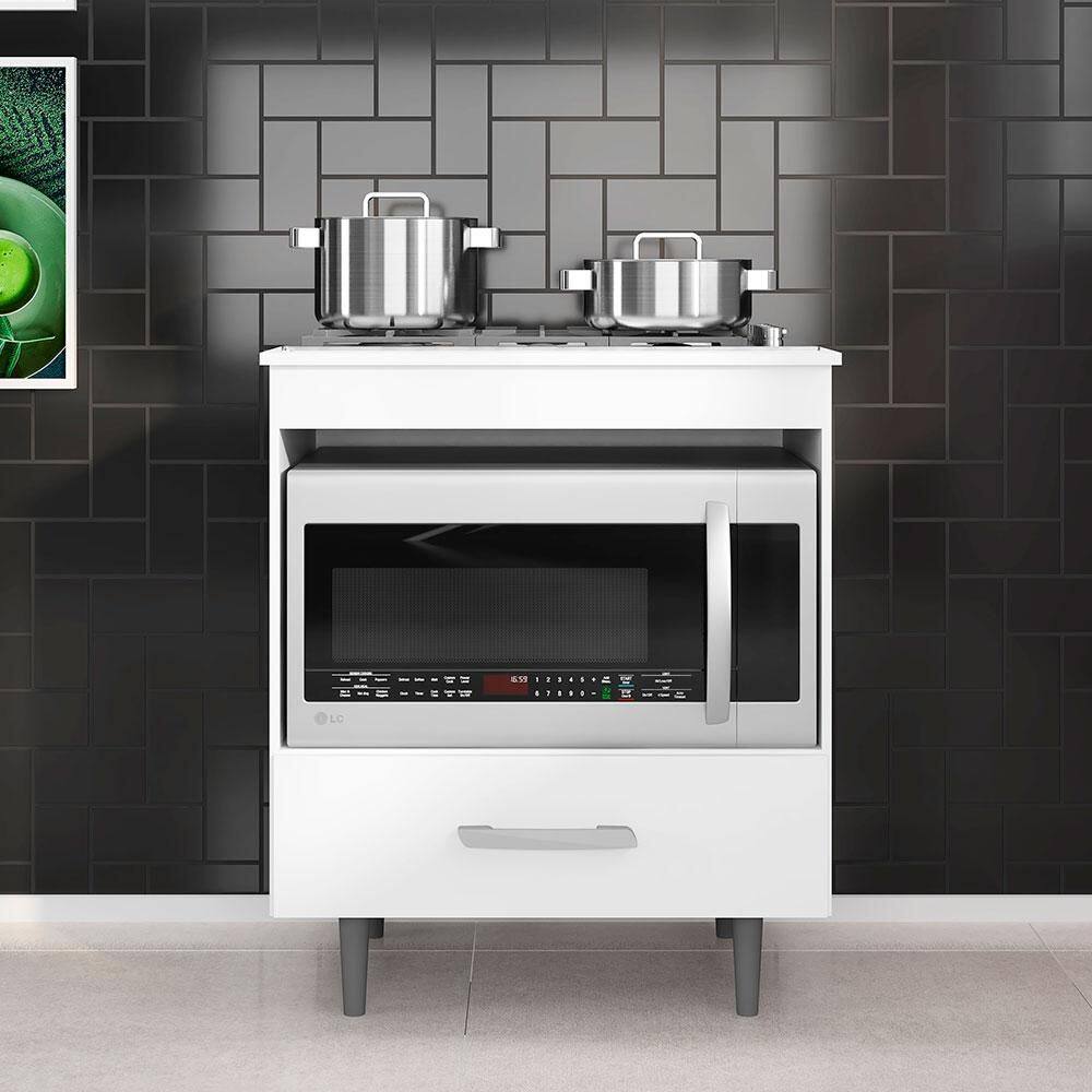 Balcão Multiuso Para Cooktop 4 Bocas Branco Alecrim Poliman - Branco
