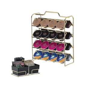 Kit Suporte Cápsulas Dolce Gusto + Organizador de Sachês Preto Dourado - Future