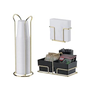 Kit Organizador de Sachês Preto + Porta Copos e Guardanapos Dourado - Future