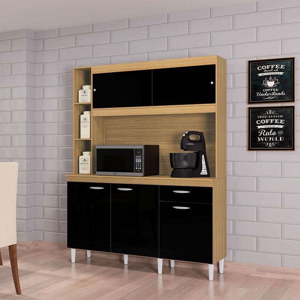 Cozinha Ambiente Kit Duda 140 Cm Damasco Preto - Poquema