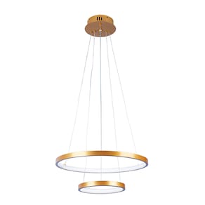 Pendente Lustre Led Moderno 2 Aros Arcos Anéis 20cm e 40cm Atenas 29W 6500K Bivolt Pronto Para Instalar