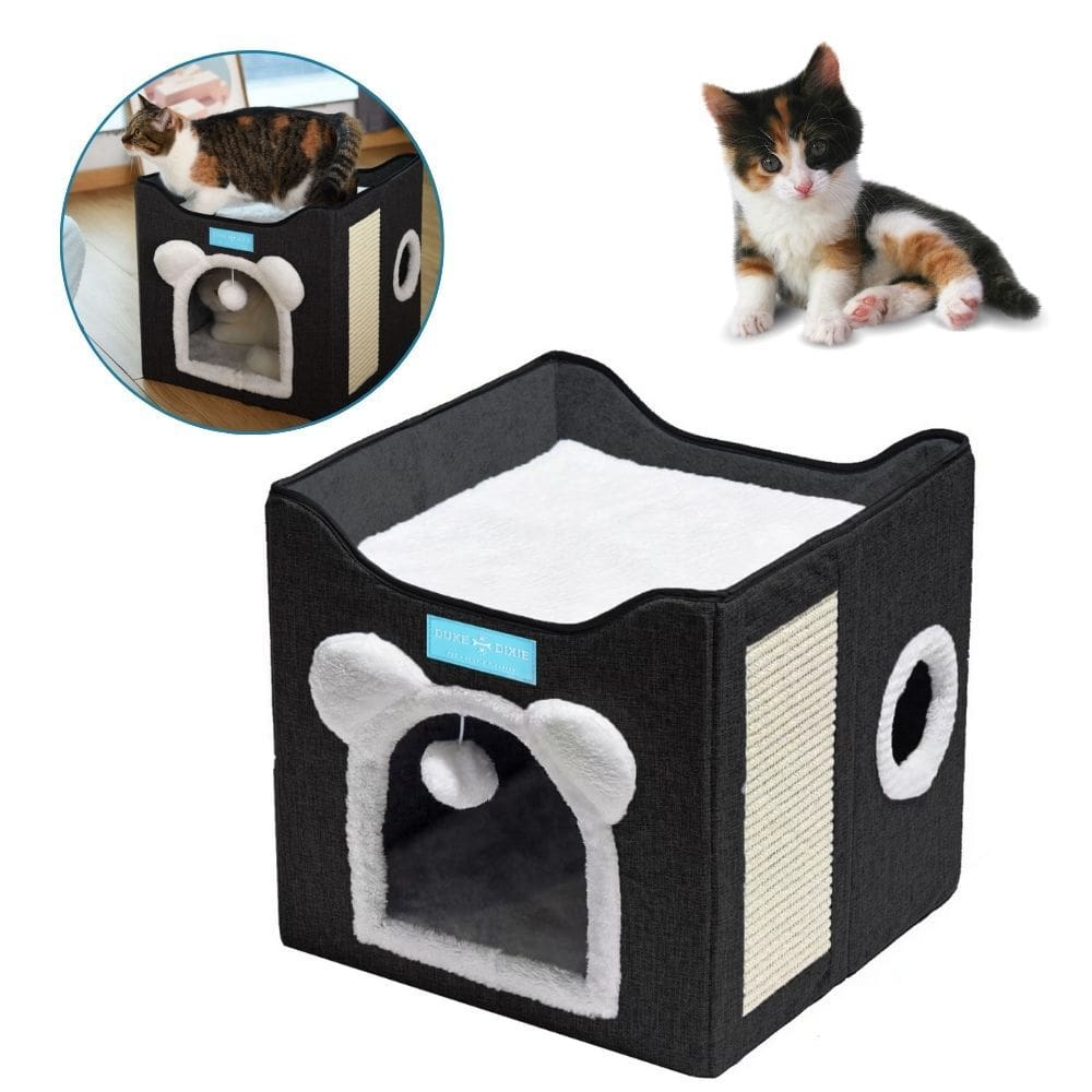 Cama para Gatos com 2 Andares Dobrável 41x35cm Duke e Dixie Preto e Branco