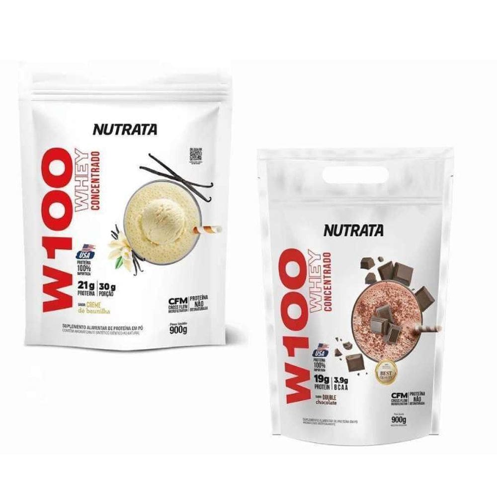 Kit 2 Whey Nutrata W100 Refil 900G Baunilha E Chocolate