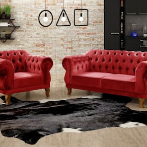 Sofá 2 e 1 Lugares Duquesa Decoração Sala Recepção Retrô Vermelho