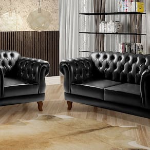 Sofá 2 e 1 Lugares Duquesa Decoração Sala Recepção Retrô Preto