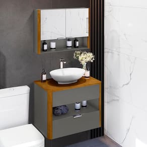 Conjunto Gabinete Com Espelheira E Cuba 70 cm Para Banheiro Titanium Naturalle Santi Shop JM