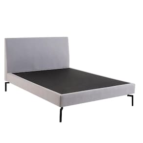 Cama de Casal Ariel Daf para Colchão 138 cmcom Cabeceira Linho Cinza Claro Base Aço CarbonoPreto