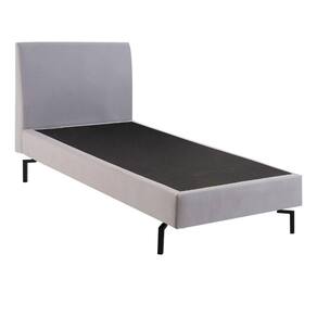 Cama de Solteiro Ariel Daf para Colchão 88 cm com Cabeceira Linho Cinza Claro Base Aço CarbonoPreto