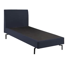 Cama de Solteiro Ariel Daf para Colchão 88cmcom Cabeceira Linho Azul Marinho Base Aço CarbonoPreto