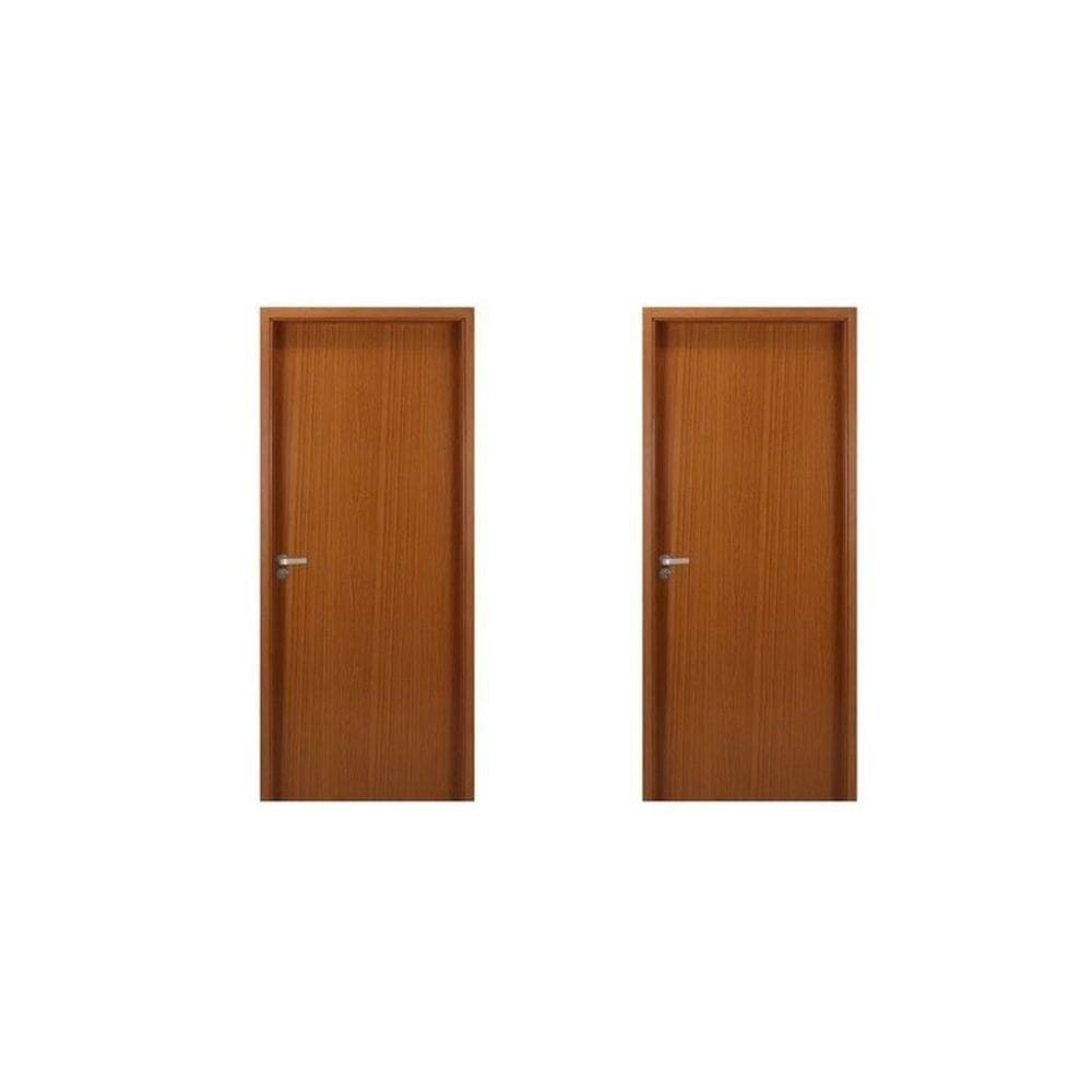 2 Kits Porta de Madeira Lisa 215x74cm com Batente de Mdf Ultra 10cm Melamínica Mogno