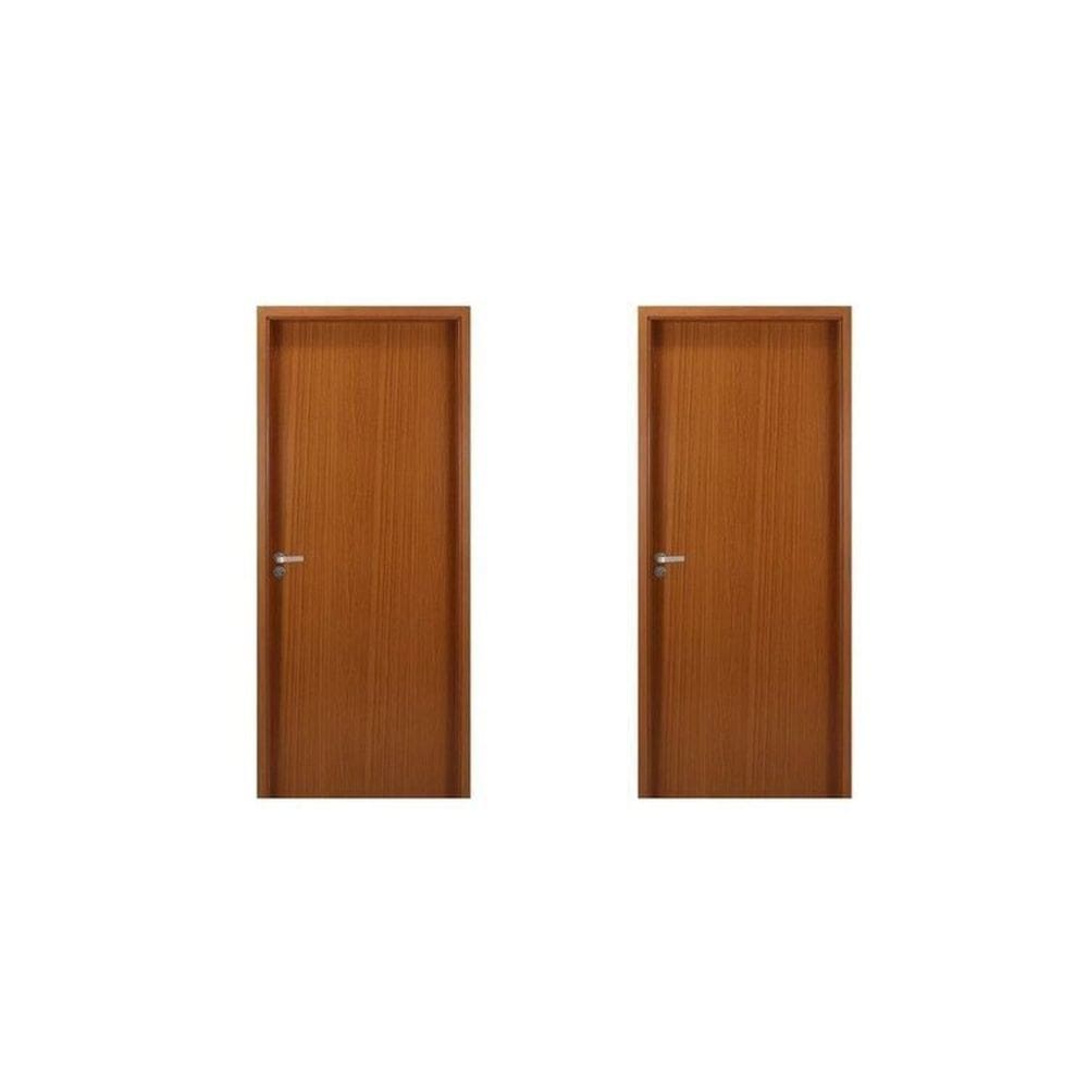 2 Kits Porta de Madeira Lisa 215x84cm com Batente de Mdf Ultra 10cm Melamínica Mogno