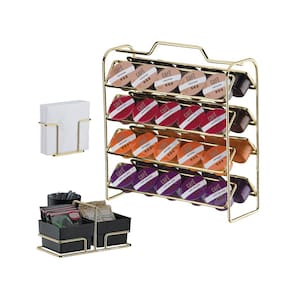 Kit Suporte Cápsulas Três Corações + Porta Guardanapos Sachês Preto Dourado - Future