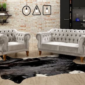 Sofá 2 e 1 Lugares Duquesa Decoração Sala Recepção Retrô Bege Claro