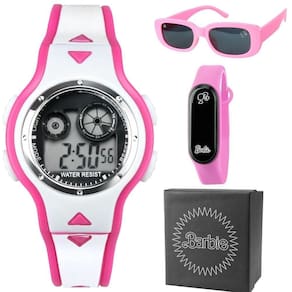 Relogio Infantil + Rosa Barbie Digital + Oculos Sol + Caixa Presente Alarme Ajustavel Esportivo Data