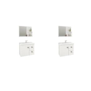 Kit com 2 Gabinetes Suspensos com Cuba e Espelheira Isa Branco