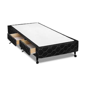 Cama Box Castor Solteiro Poli Preto com 2 Gavetas 79x198x27cm