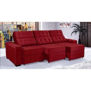 Sofá Retrátil e Reclinável 2,90m ESTILO ESTOFADOS - PARIS 3 módulos com Velusoft D33 "VERMELHO"