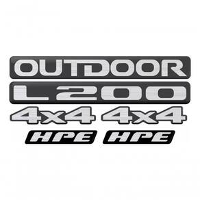 Emblema Adesivo Resinado Mitsubishi L200 Outdoor Hpe 4x4 04 Cor Preto