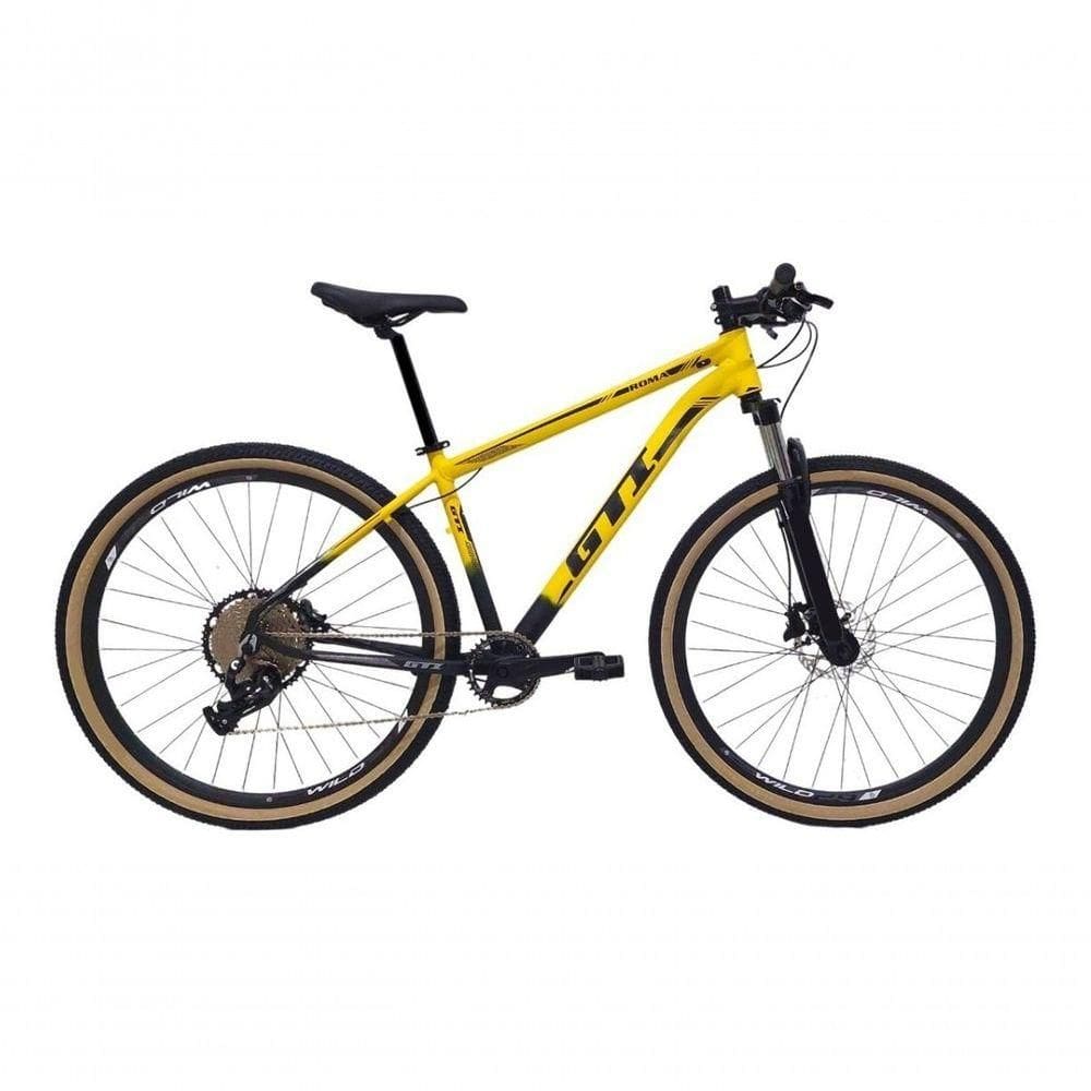 Bicicleta Aro 29 Gti Roma 12v Garfo Com Trava K7 11/50 Freios Hidráulicos Kit 1x12 Pneu Bege - Amarelo/preto Tam.17