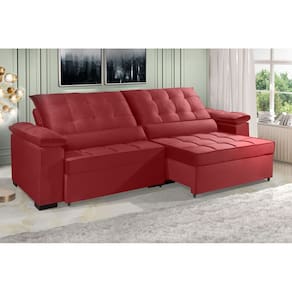 Sofá Retrátil e Reclinável RENEW 2.90m ESTILO ESTOFADOS - França Velusoft Cor "Vermelho"