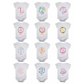 Kit body bebê mesversario manga curta flores 12 bodies 1 a 12 meses