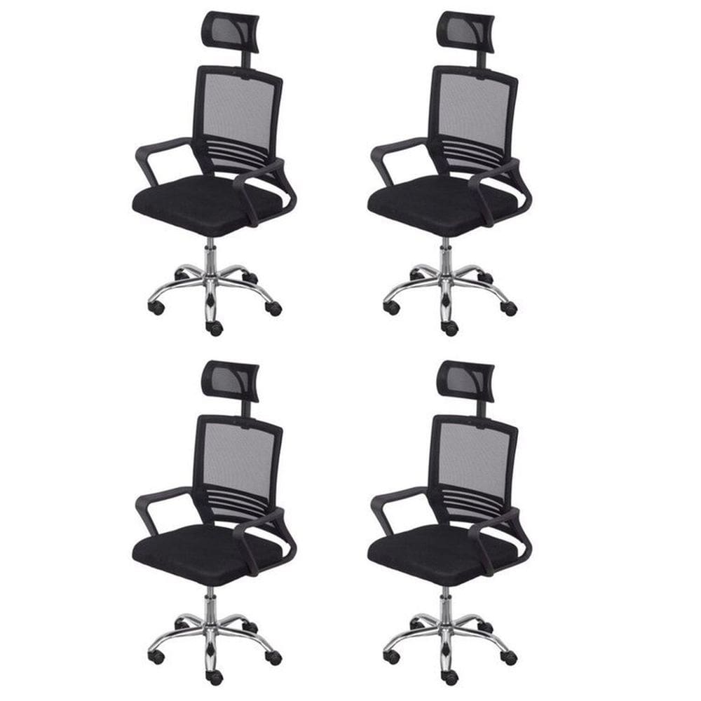 Kit 4 Cadeiras para Escritório Presidente Lyon Alta em Tela Mesh Preto