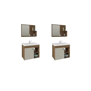 Kit com 2 Gabinetes Suspensos com Cuba e Espelheira Bia Amêndoa/Off White