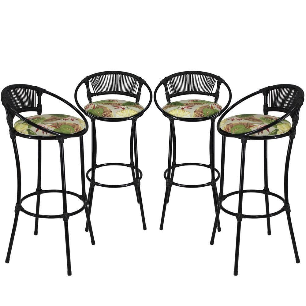 4 Banquetas, Havaí Florido Preto