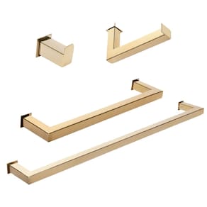 Kit de Acessórios Para Banheiro com 4 Peças em Aço Inox Dourado Linha Larissa Stainless