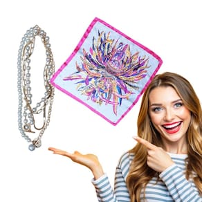Kit Trio de Colar Choker Misto com Pérola + 1 Lenço Estampado 50x50 Pescoço Cabelo Bolsa = Total 4 Produtos