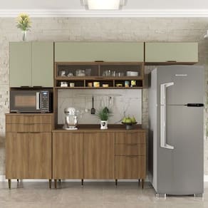Cozinha Compacta 4 Peças 9 Portas 5 Gavetas Paris Nogal Manchester/ Verde Matte