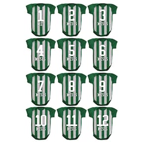 Kit Body Bebê Mesversário Manga Curta Time de Futebol 12 Bodies de 1 a 12 Meses
