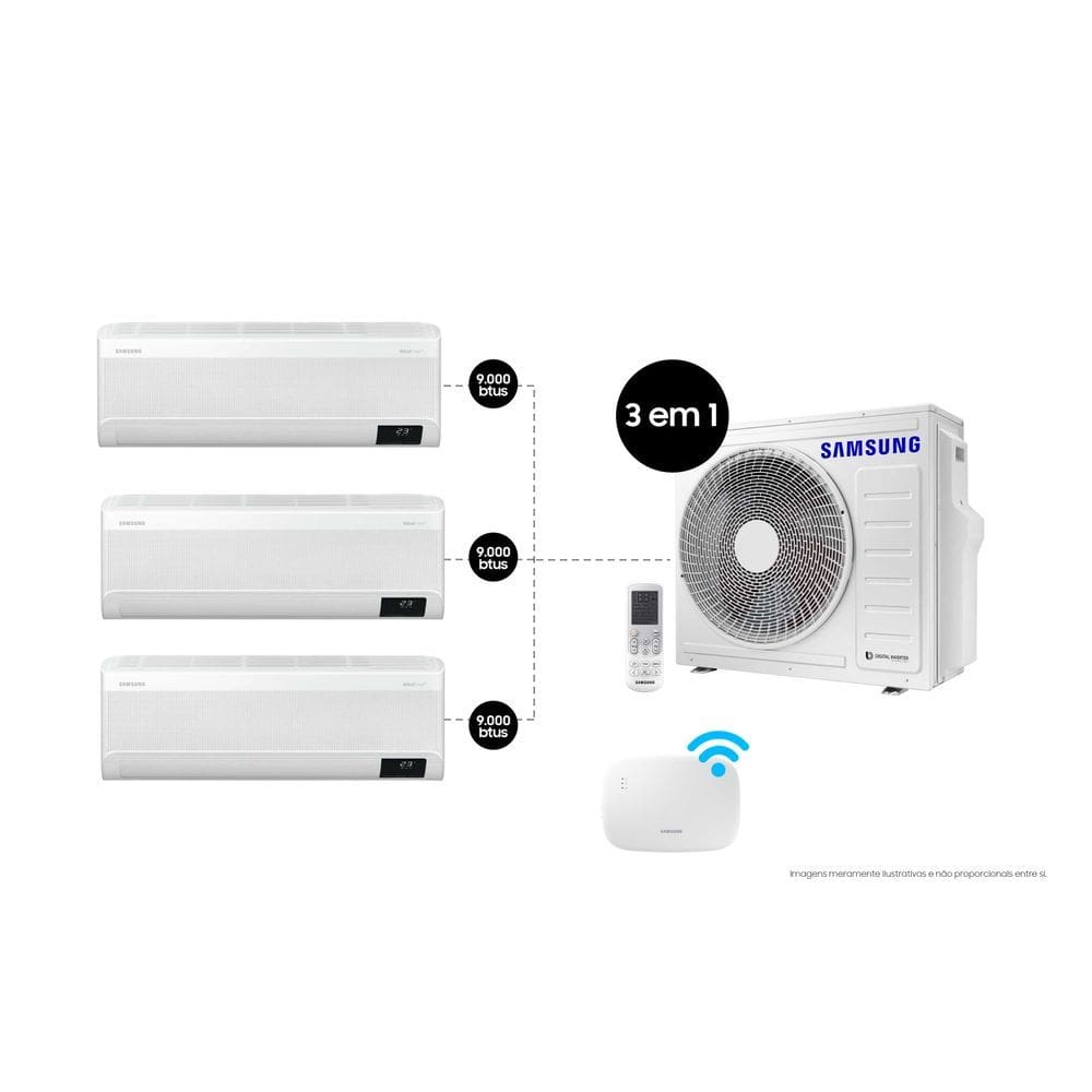 Tri-Split Samsung WindFree 28.000 BTUs (Hi Wall 3x9.000) Quente/Frio com WiFi 220V