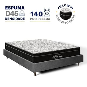 Cama Genebra Bouclé com Colchão de Espuma D45 Ortobom Airtech Ortopillow 150 Casal 138cm