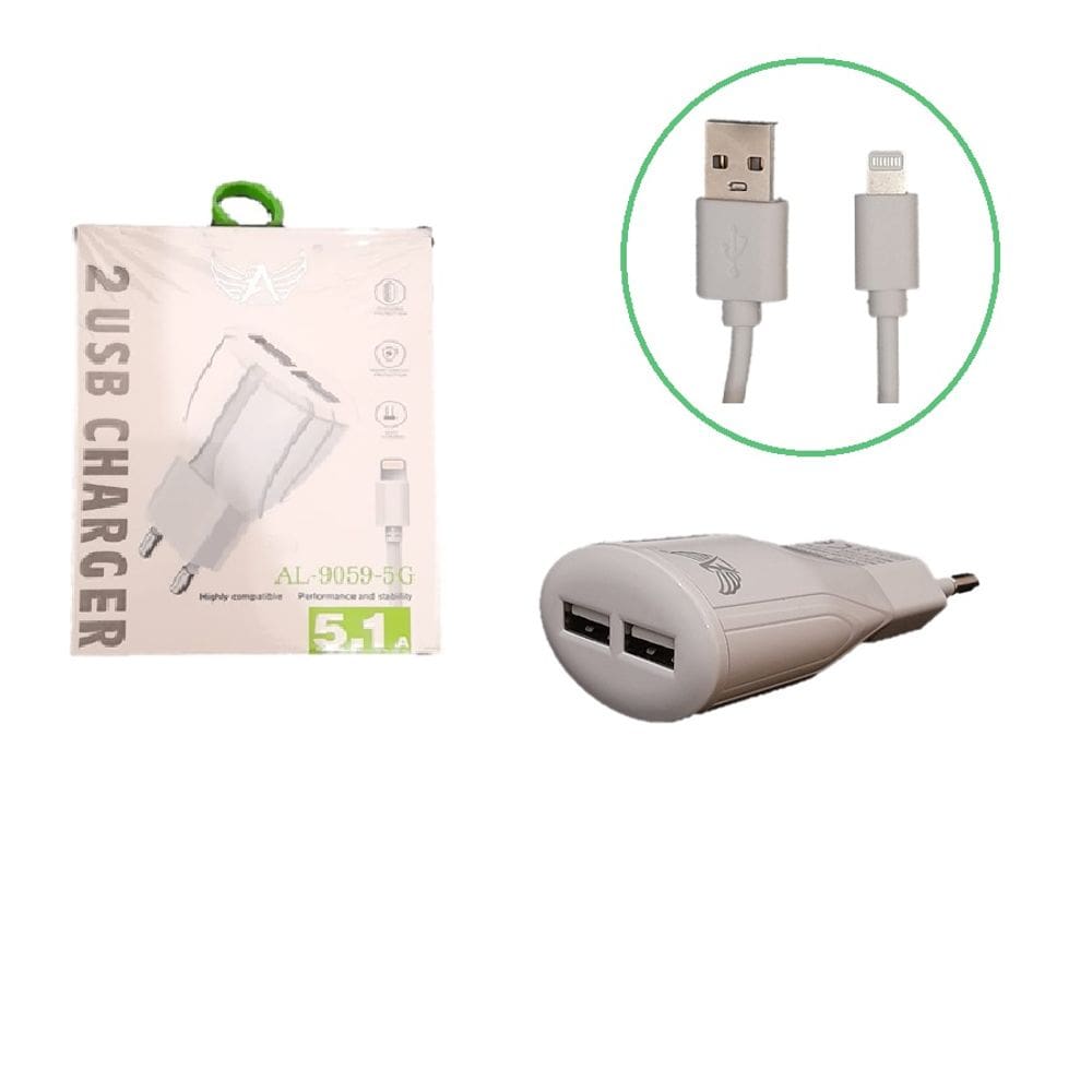 Carregador 5.1A Com 2 Entradas USB e Cabo Para IOS
