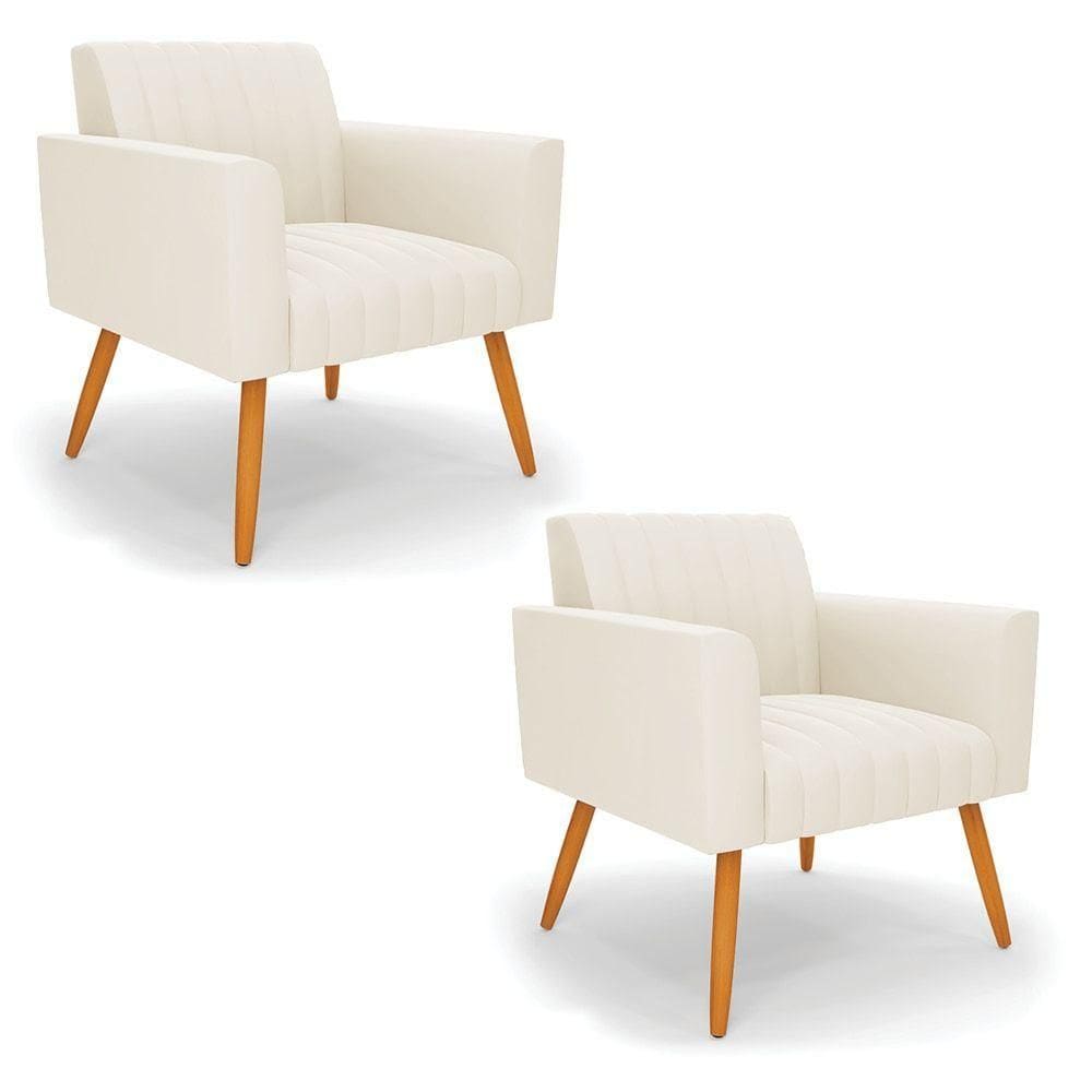 Kit 2 Poltronas Viena Gomada Veludo Bege Pés Palito Castanho - D`rossi