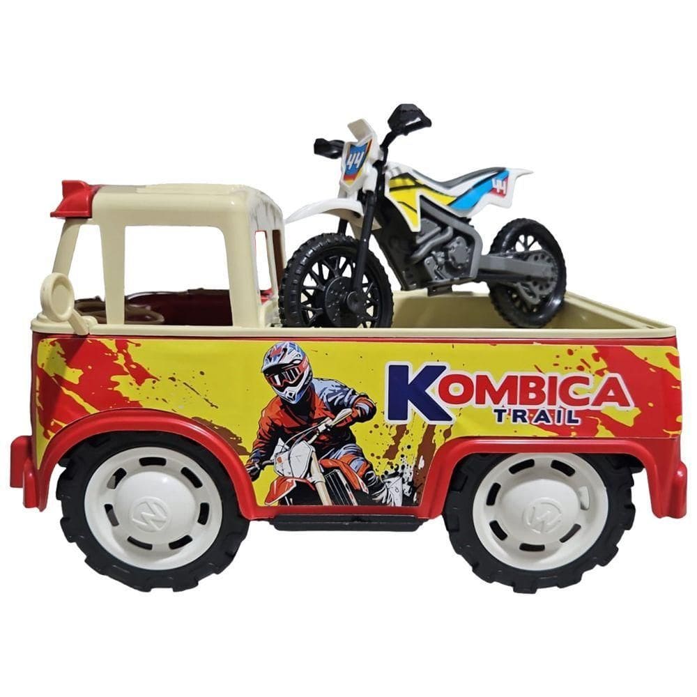 Carrinho Kombica Grande Perua Com Moto Infantil Trail Vermelha