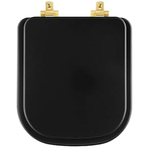 Tampa De Vaso Laqueado Com Amortecedor Quadra Preto Fosco Para Bacia Deca Com Ferragem Dourada