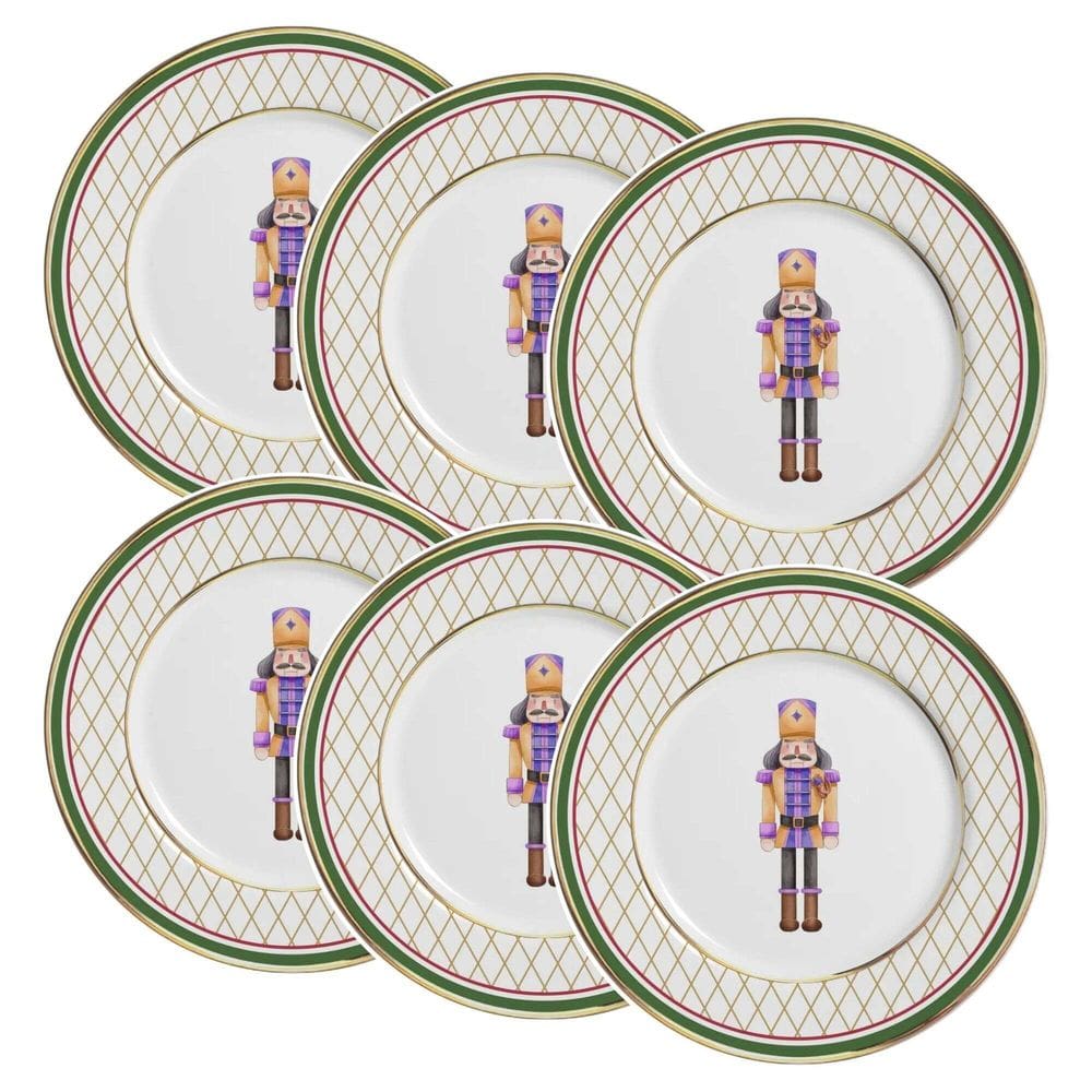 Conjunto de 6 Pratos Raso de Cerâmica Soldadinhos com Filete de Ouro 29cm - Alleanza
