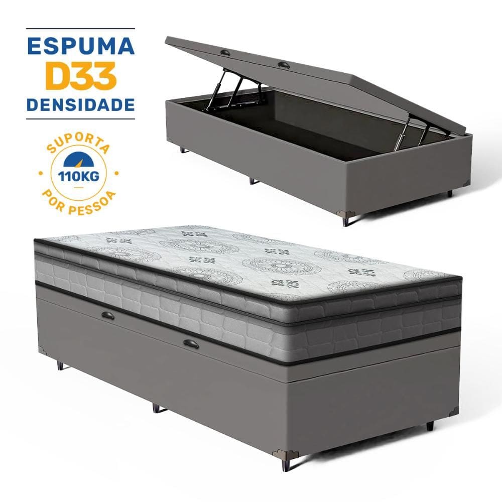 Cama Box Baú com Colchão Espuma D33 Pillow In Anjos Ortosleep Solteiro King 96x203x60cm