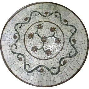 Mandala Mosaico Floral Rosone Fiorellini Veronesi Iii Fundo Marmo Bianco Carrara Tamanho 90cm