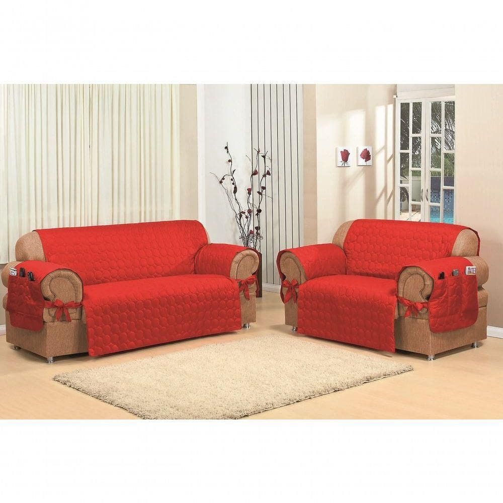 Capa Protetora De Sofa Microfibra 02 E 03 Lugares Vermelho