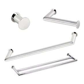 Kit de Acessórios Para Banheiro com 4 Peças em Aço Inox Polido Brilhante Linha Tessália com toalheiro duplo